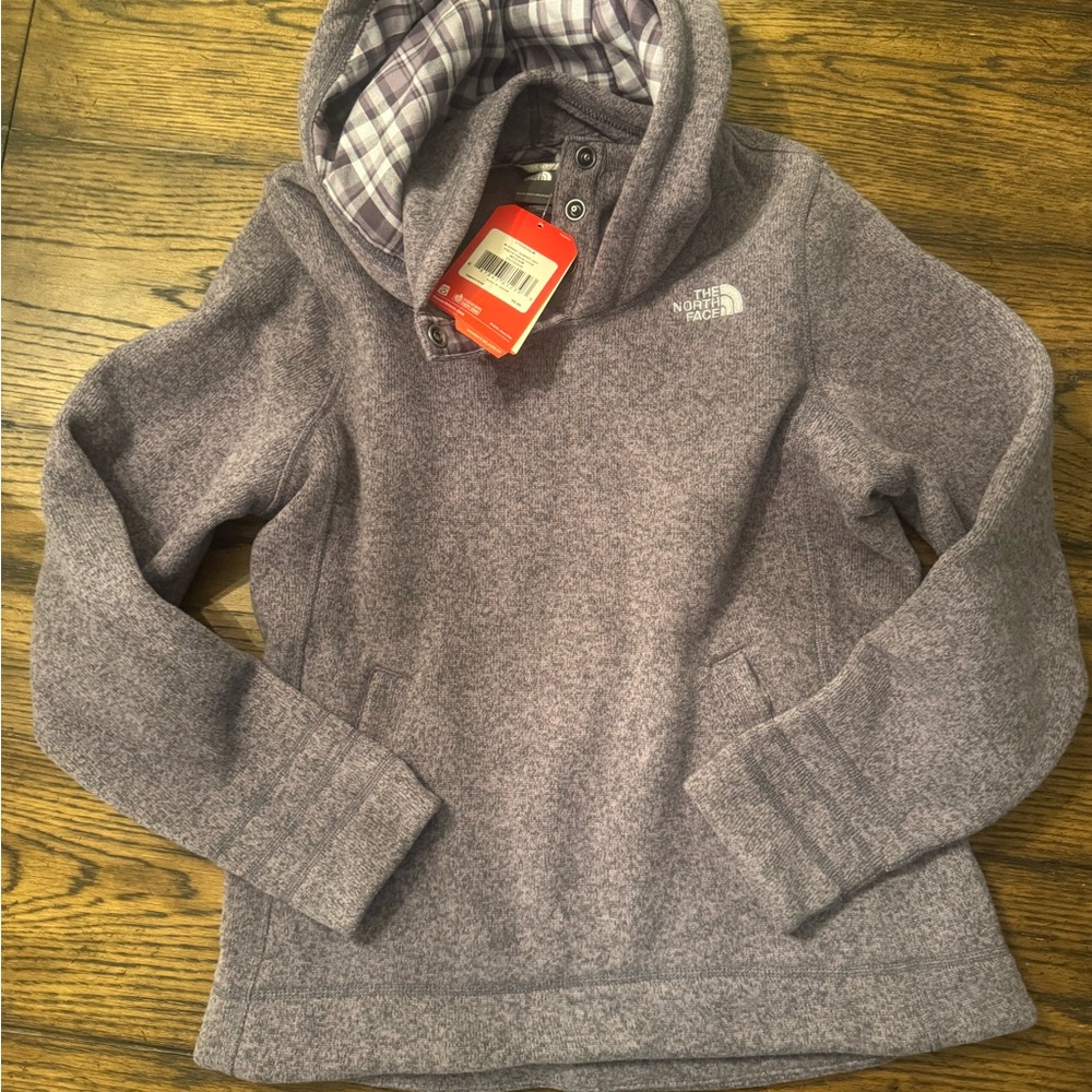 The North Face women’s Heathered Purple fleece with hood size Medium